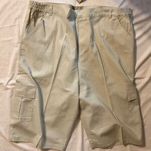 Indigo Jeans Bermuda Shorts Cargo Sand Sz. 3XL Linen Elastic Sides Belt Loops